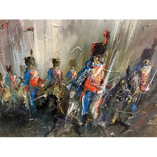 1345 - An oil on canvas impressionist painting ‘Lancers of the Imperial Guard’, 191cm x 122cm. Signed lower... 