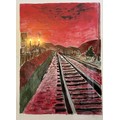 Bob Dylan (American 1941-) Train Tracks (red), from The Drawn Blank Series 2014. A giclée print on 3... 