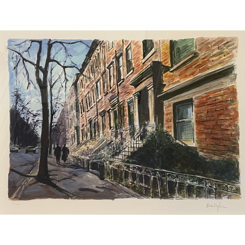 Bob Dylan (American 1941-) Brooklyn Heights, from the series The Beaten Path, 2016. A giclée print, signed and numbered 142/295 in pencil on Hahnemühle 350gsm Museum etching  paper. Published by Washington Green Fine Art in association with Black Buffalo Artworks. Image size 61 x39.4cm, paper size 76.2 x 58.5cm. Framed.