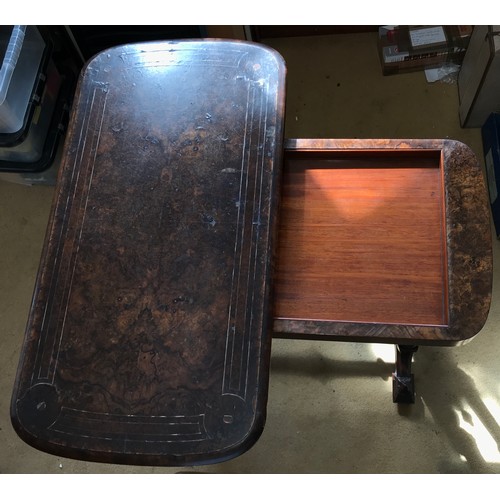 46 - Victorian burr walnut card table, baize-lined fold-over top, carved turned double supports joined by... 