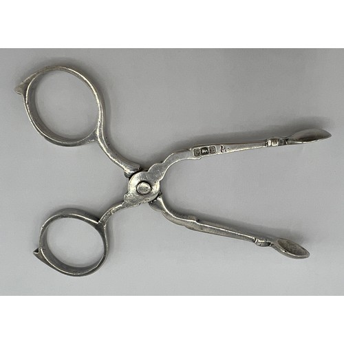 70A - A pair of hallmarked silver sugar nips of diminutive proportions, 8cms long. Sheffield 1902 maker Ja... 