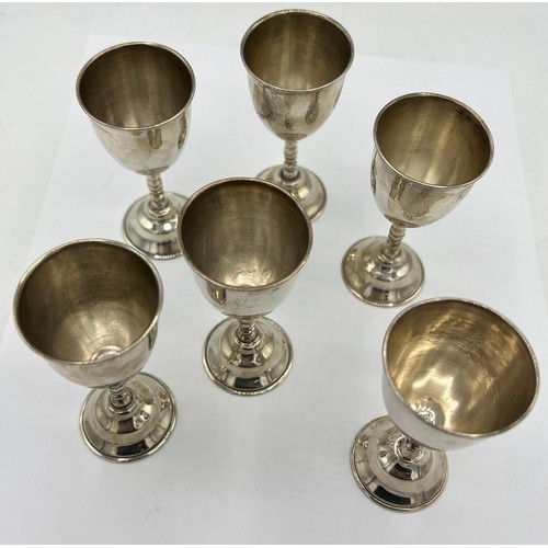 80A - Six sterling silver miniature goblets 8cm h. (5+1).
Total weight 104gm. All marked sterling .925.