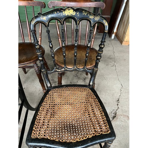 10B - Four various 19thC and early 20thC chairs to include Victorian ebonised and gilded chair, Edwardian ... 