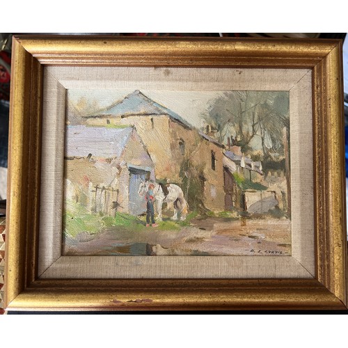 1346 - Oil painting by DJ Curtis, farmyard scene.