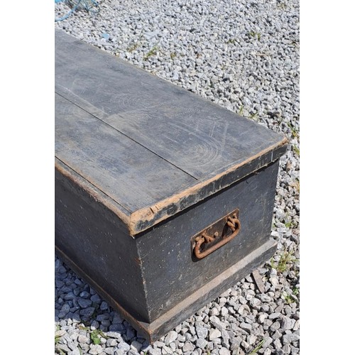 1327 - A vintage pine toolbox full of tools. 95cm w x 37cm d x 38cm h.