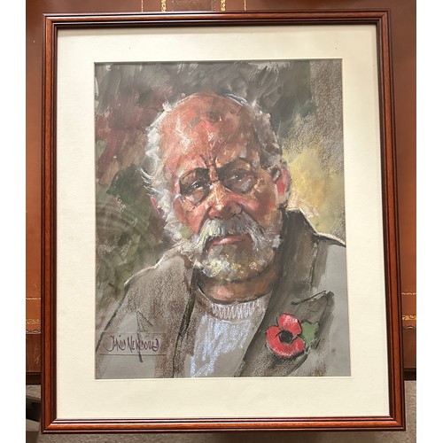 1421 - David Newbould (British 1938-2018). A pastel portrait of a gentleman wearing a remembrance poppy, si... 