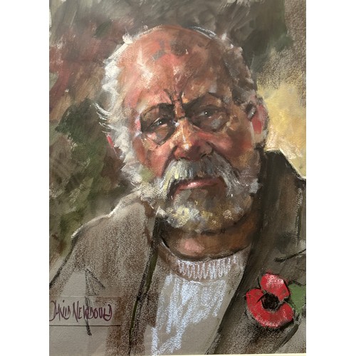 1421 - David Newbould (British 1938-2018). A pastel portrait of a gentleman wearing a remembrance poppy, si... 