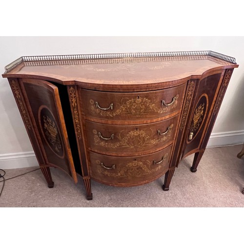 8 - A 19thC continental fine quality breakfront marquetry side cabinet with various woods including sati... 