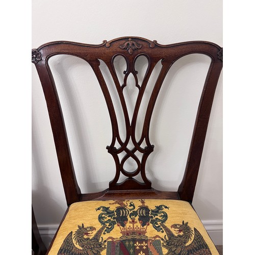 10 - A pair of 18thC mahogany Chippendale style dining chairs. 95cm height to back.