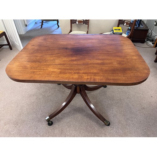 12 - An 18thC mahogany dining table base with later top. 112 l x  90 w x 76cm h.
