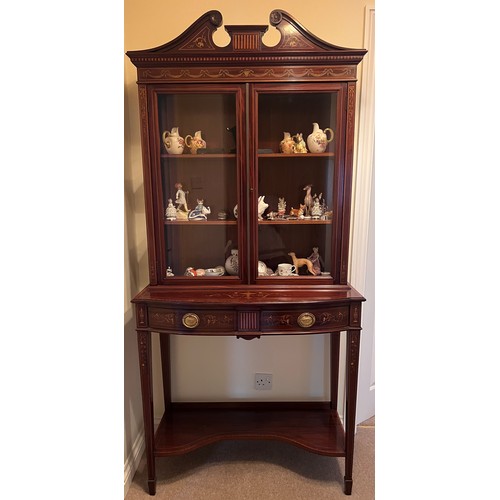 13 - A good quality Edwardian mahogany and inlaid display cabinet with broken arch pediment.  91 x 42 d x... 
