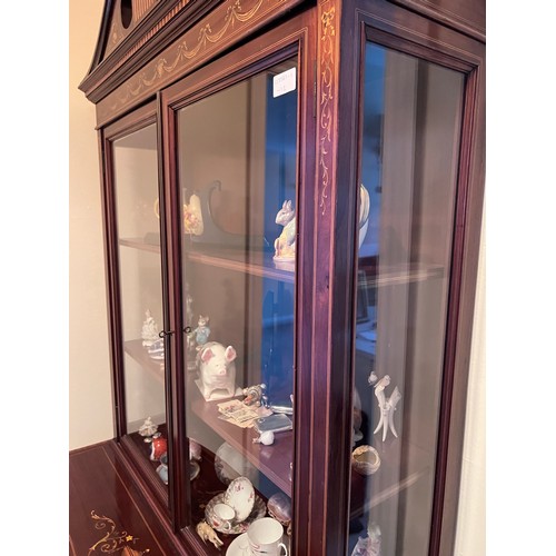 13 - A good quality Edwardian mahogany and inlaid display cabinet with broken arch pediment.  91 x 42 d x... 