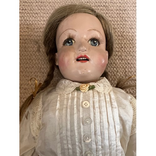 1071 - Dolls and teddies including late 19thC bisque headed doll in silk dress, wax headed doll and two mod... 