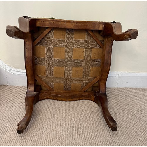 38 - A 19thC rosewood stool with cabriole legs and a wool work top. 48 x 48 x 37cm h.