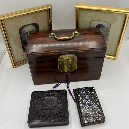 1330 - A miscellany to include restored a 19thC mahogany brass mounted apothecary’s  box with secret drawer... 