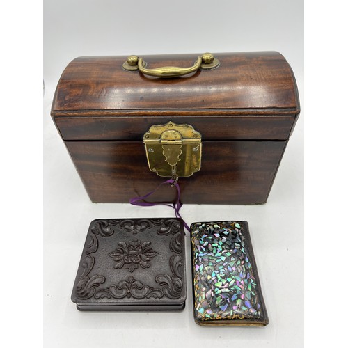 1330 - A miscellany to include restored a 19thC mahogany brass mounted apothecary’s  box with secret drawer... 