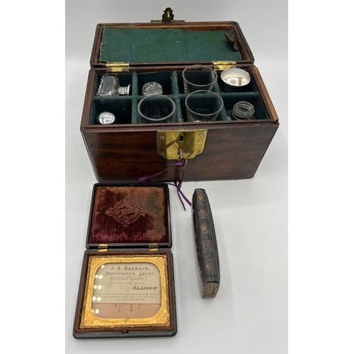 1330 - A miscellany to include restored a 19thC mahogany brass mounted apothecary’s  box with secret drawer... 