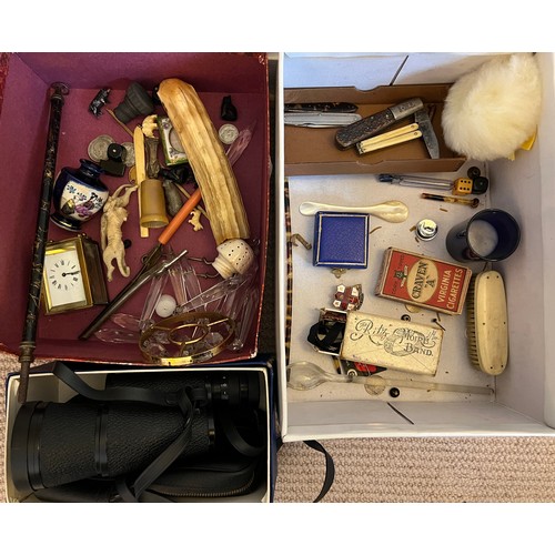 1332 - A miscellaneous lot to include Swallow monocular 7 x 50 Z, small brass carriage clock, penknives etc... 