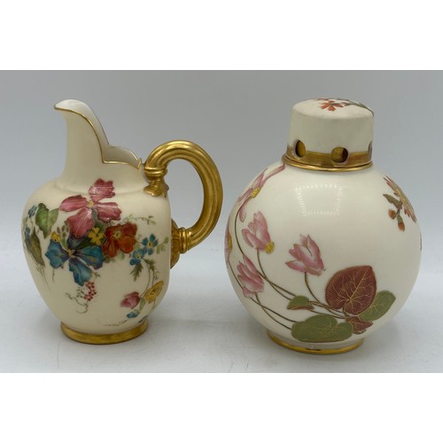 140 - Royal Worcester Blush Ivory to include four jugs shape number 1094, tallest 12.5cm and a lidded potp... 