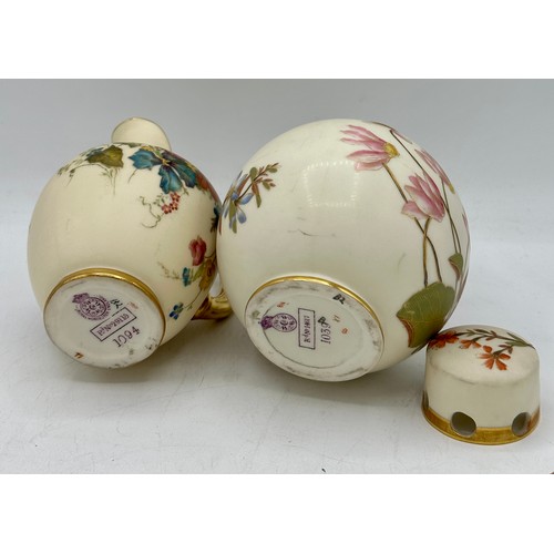 140 - Royal Worcester Blush Ivory to include four jugs shape number 1094, tallest 12.5cm and a lidded potp... 