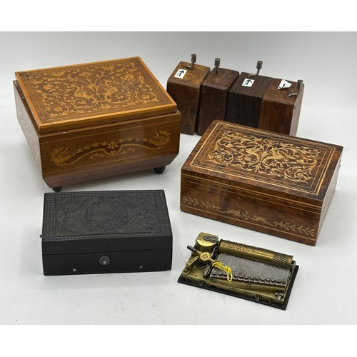 1171 - Three musical boxes to include two Sorrento and one late 19thC moulded shellac with cylinder movemen... 