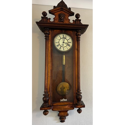 1266 - A 19thC single weight Vienna wall clock. 130cm h x 42cm w x 15cm d.