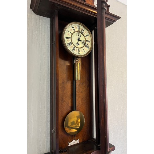 1266 - A 19thC single weight Vienna wall clock. 130cm h x 42cm w x 15cm d.