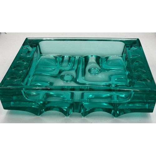 317 - Blue pressed glass ashtray designed by Vladislav Urban in 1968 for Sklo Union Rosice Sklarna in Czec... 