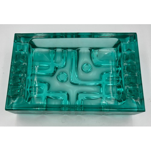 317 - Blue pressed glass ashtray designed by Vladislav Urban in 1968 for Sklo Union Rosice Sklarna in Czec... 