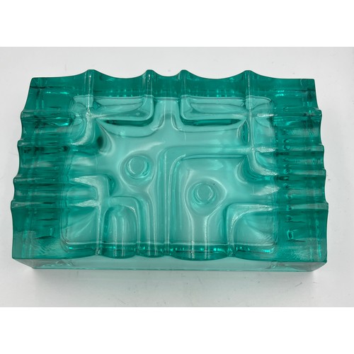 317 - Blue pressed glass ashtray designed by Vladislav Urban in 1968 for Sklo Union Rosice Sklarna in Czec... 