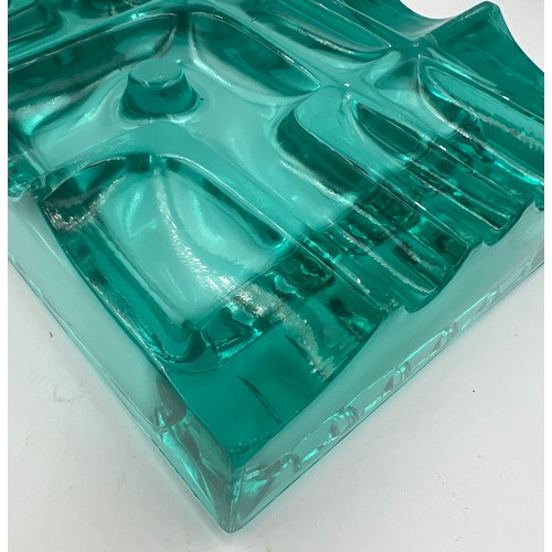 317 - Blue pressed glass ashtray designed by Vladislav Urban in 1968 for Sklo Union Rosice Sklarna in Czec... 