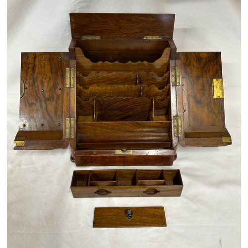 50 - Victorian burr walnut writing box of sloping rectangular form with twin hinged doors, pull out pen t... 