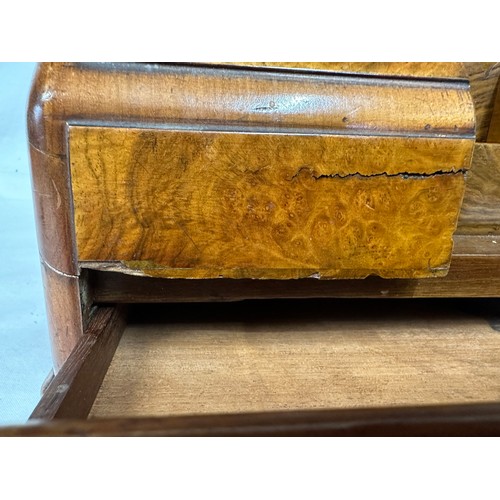 50 - Victorian burr walnut writing box of sloping rectangular form with twin hinged doors, pull out pen t... 