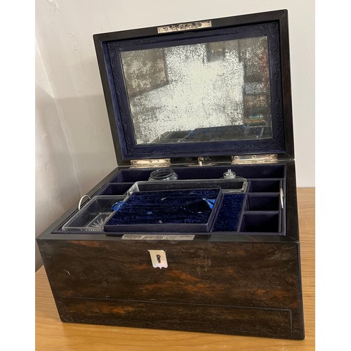 1169 - A 19thC coromandel dressing case with jewellery drawer and internal mirror. Marked to drawer Parkins... 