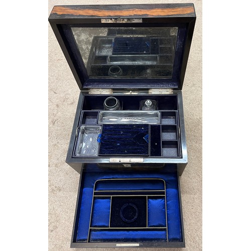 1169 - A 19thC coromandel dressing case with jewellery drawer and internal mirror. Marked to drawer Parkins... 