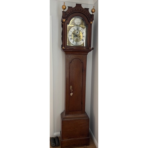 1260 - A brass faced long case clock by Robert Poll Harleston 221cm h x 45cm w.