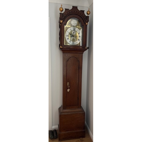 1260 - A brass faced long case clock by Robert Poll Harleston 221cm h x 45cm w.