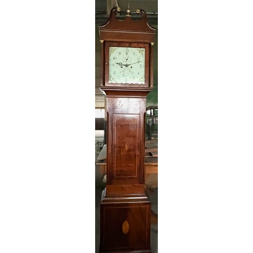 1261 - A 19thC mahogany longcase clock with painted face by Henry Wilkes Thornbury. 224cm h x 34cm w.