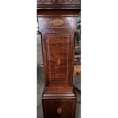 1261 - A 19thC mahogany longcase clock with painted face by Henry Wilkes Thornbury. 224cm h x 34cm w.