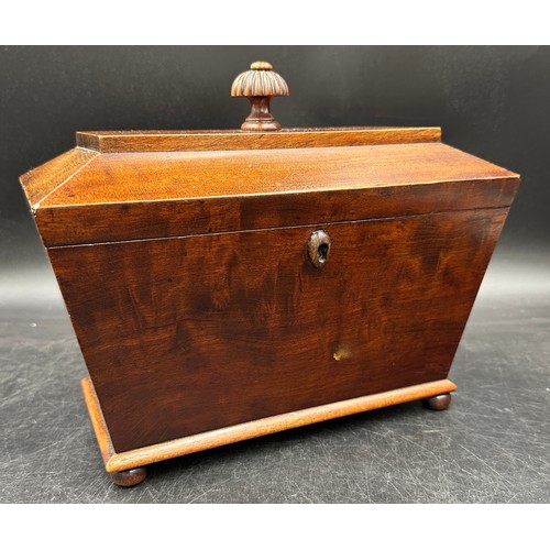 1316 - A miscellany to include a mahogany tea caddy on bun feet 27w x15d x 22.5cm h, a vintage drawing inst... 