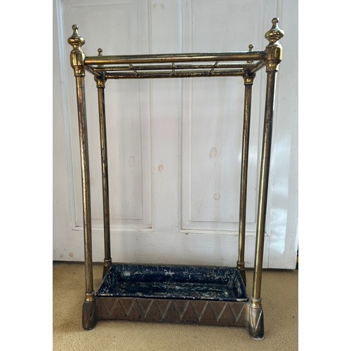 1196 - A brass umbrella stand with tray, 36.5 w x18 d x 62cm h.