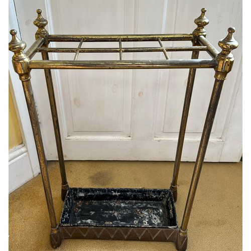 1196 - A brass umbrella stand with tray, 36.5 w x18 d x 62cm h.