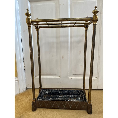 1196 - A brass umbrella stand with tray, 36.5 w x18 d x 62cm h.