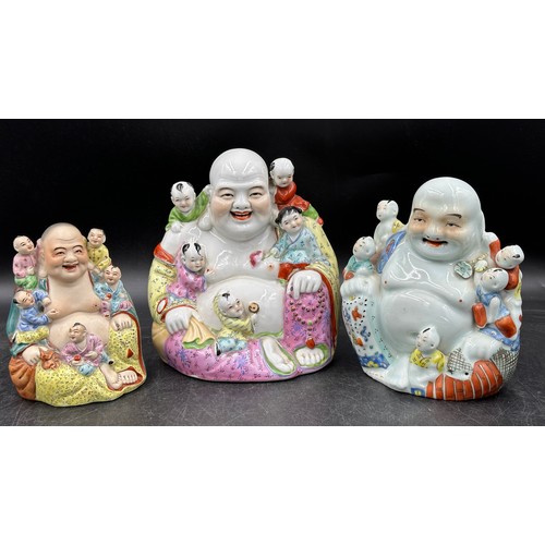 1158 - Oriental items to include three Chinese porcelain Buddhas with children, three vases to include mixe... 