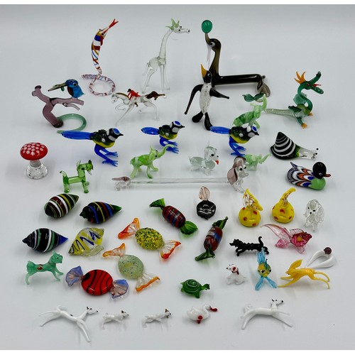 312 - Collection of 45 miniature glass items, varying sizes, majority Murano, to include snake, kingfisher... 