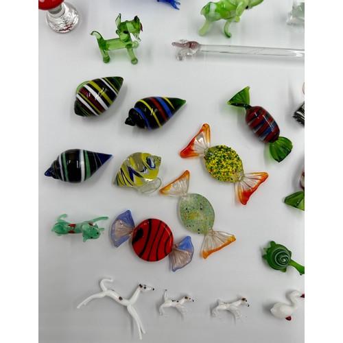 312 - Collection of 45 miniature glass items, varying sizes, majority Murano, to include snake, kingfisher... 