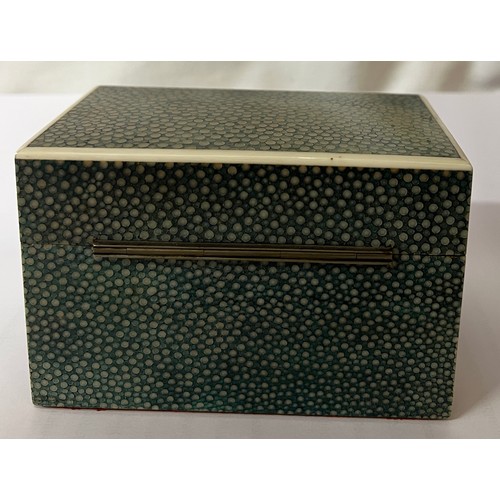 1168 - An Art Deco shagreen and ivory box. Red leather base marked ‘London made’. 11.5 x 6.5 x 7.5cm h. Ivo... 