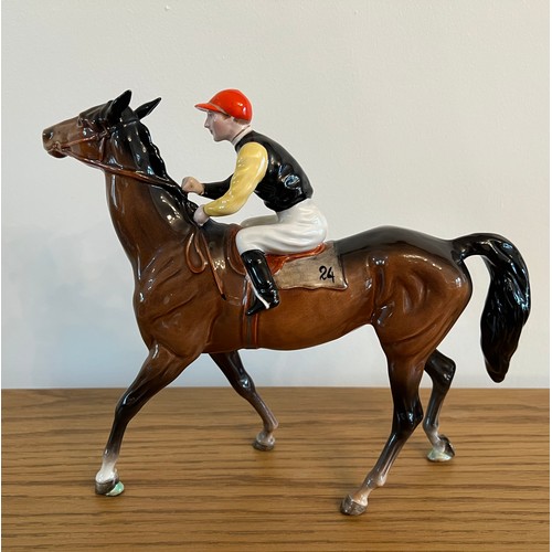 189 - Beswick Hand Painted Jockey and Racehorse Figure - Racehorse and Jockey No 24 ' Walking Racehorse ' ... 