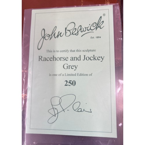 192 - Beswick Racehorse and Jockey Grey. Model No. JBH29 GR 158/250, with certificate.