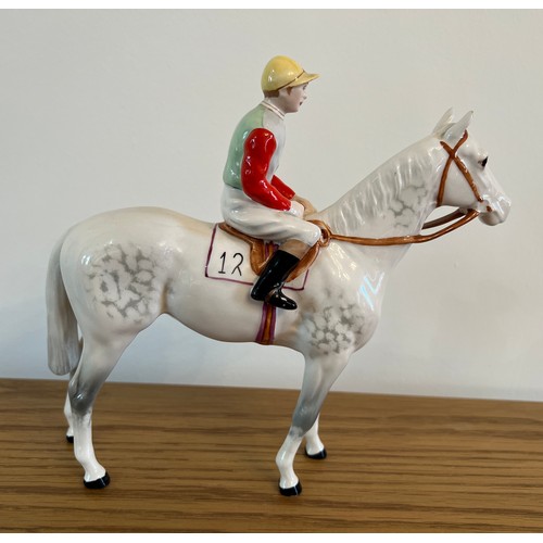 194 - Beswick Hand Painted Jockey and Racehorse Figure - Racehorse and Jockey Dapple Grey No 12.